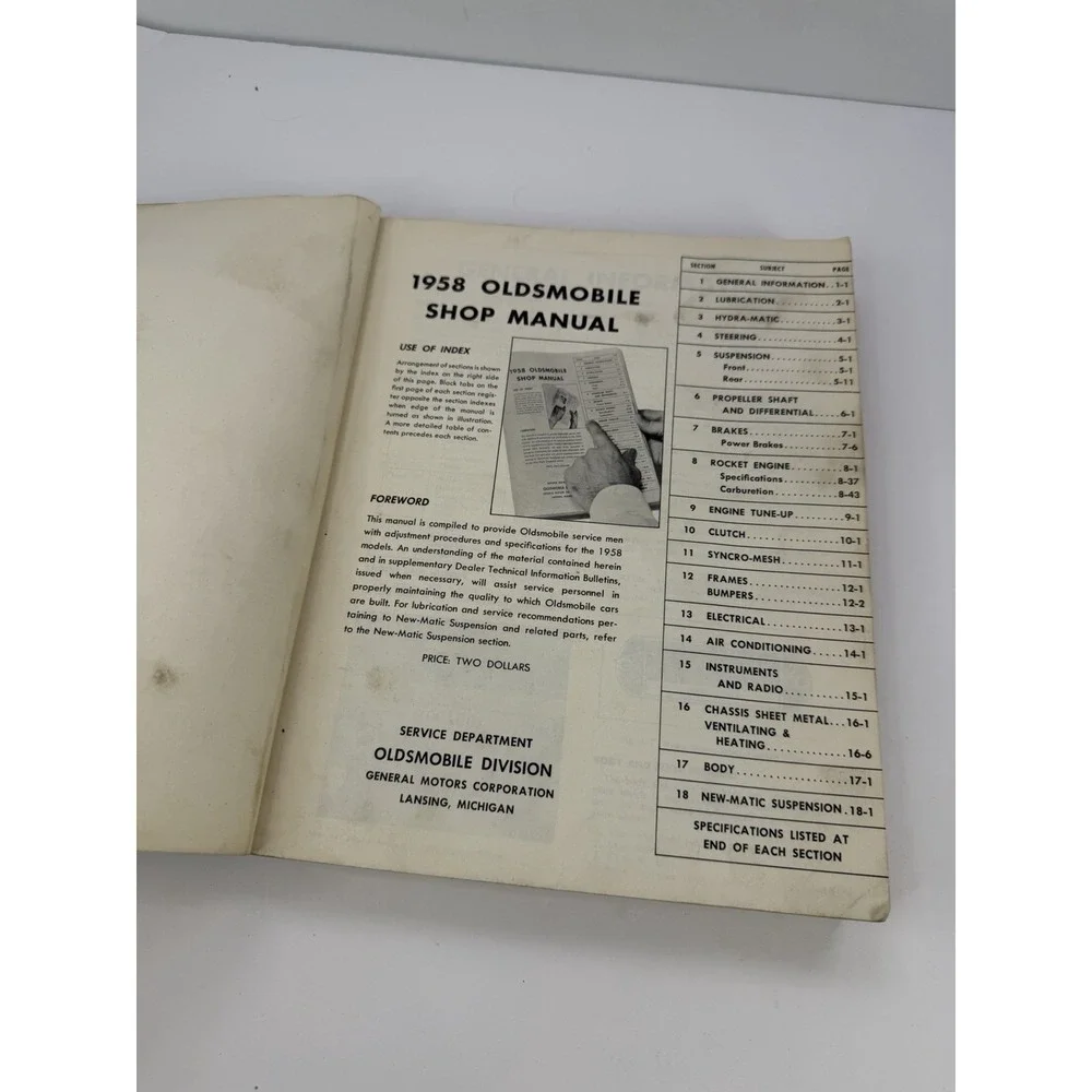 1958 Oldsmobile Factory Shop Service Repair Manual 88 Super 88 98 , OEM